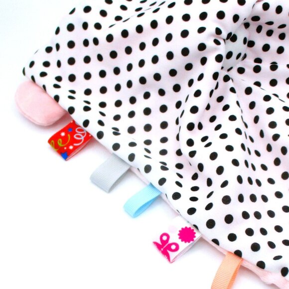 Pink Bunny Lovey Rattle Teether Blanket W/ Tags For Babies Minky & Polka Dot Bac - Picture 5 of 5